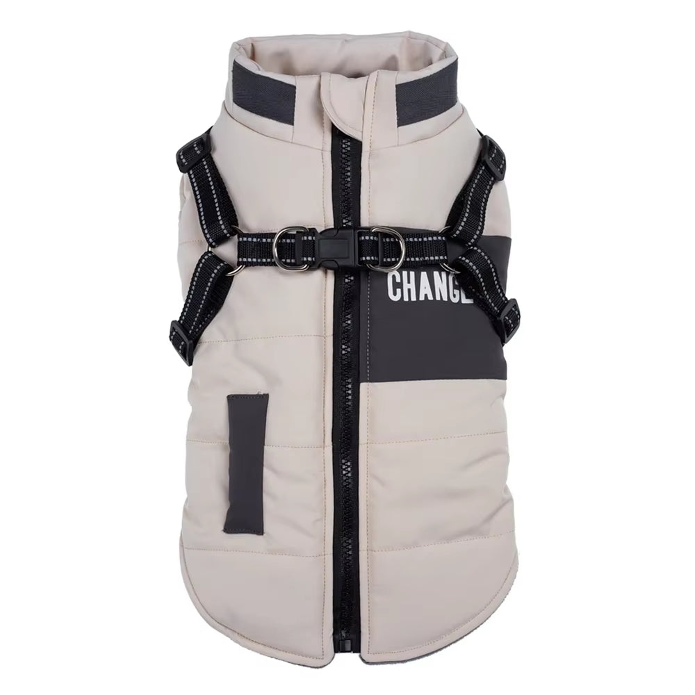 Dog Coats Wind Breaker with Dual D Leash Vest Dog Jacket Warm Dog Hoodie Warm Dog Clothes