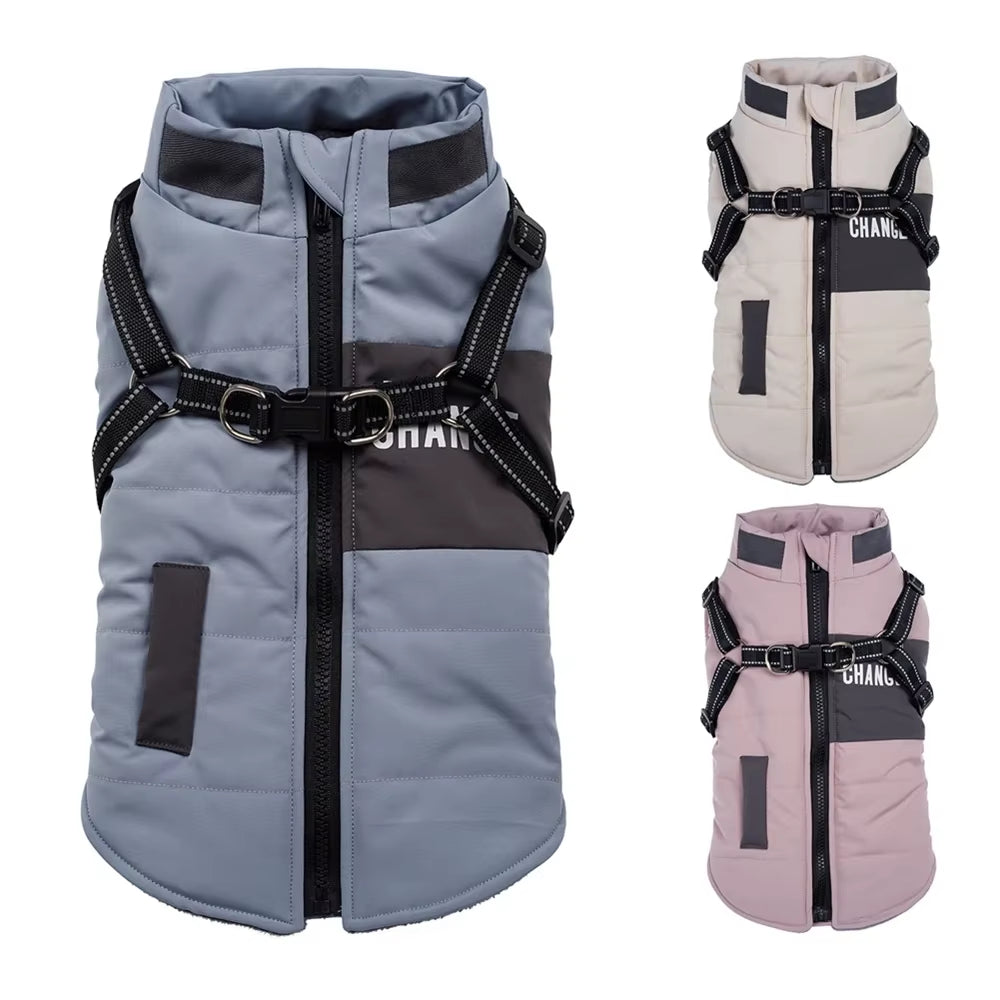 Dog Coats Wind Breaker with Dual D Leash Vest Dog Jacket Warm Dog Hoodie Warm Dog Clothes