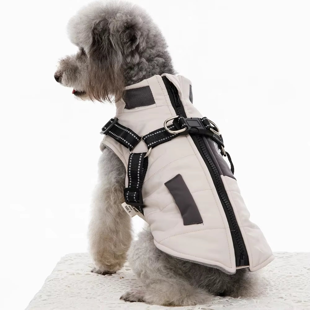 Dog Coats Wind Breaker with Dual D Leash Vest Dog Jacket Warm Dog Hoodie Warm Dog Clothes