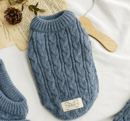 Indie Blue cable-knit dog sweater