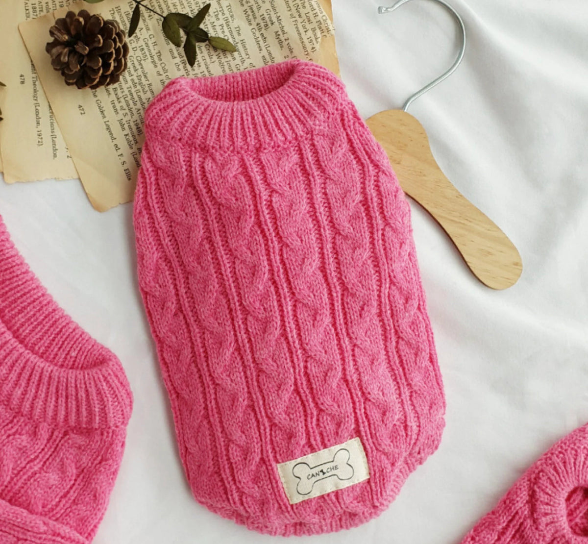 Magenta cable-knit dog sweater